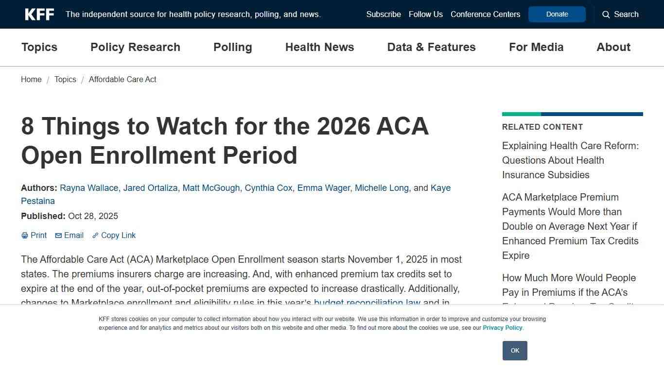 8 Things to Watch for the 2026 ACA Open Enrollment Period | KFF